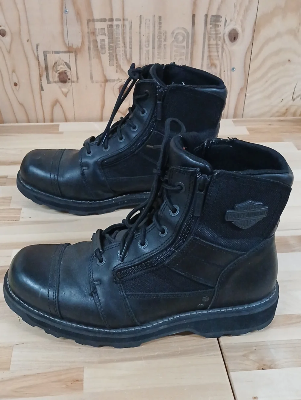 Harley-Davidson Black Lace-Up Side-Zip Work Boots Size 12